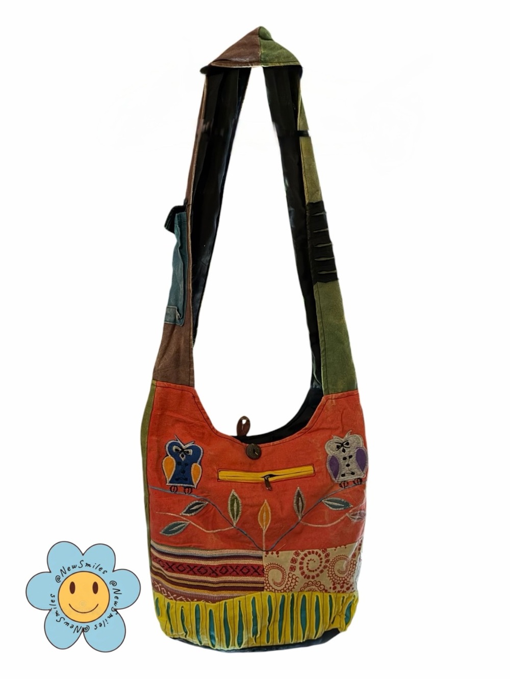 Crossbody Bag ~Boho ~Multi-Colored Zipper &/or Button Closure ~100% Cotton ~ GUC
